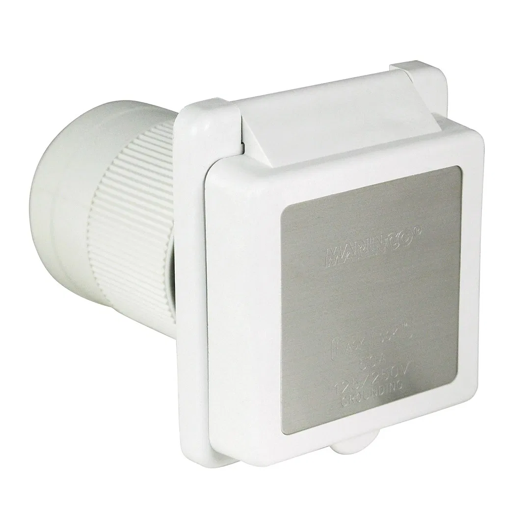 6353ELRV – MARINCO Power Inlet Port, Manual Power Disconnect 50 Amp Power 125/ 250 Volt AC White Flame Resistant UL94...
